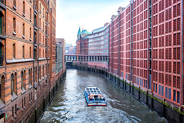 Image showing Hamburg city canal and brick buildings