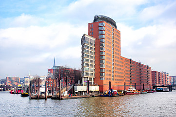 Image showing panoramic view of red brick Hamburg buildings