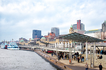 Image showing view of Hamburg buildings and river Elbe