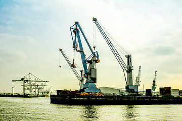 Image showing silhouette of port cranes