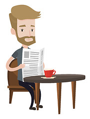 Image showing Man reading newspaper and drinking coffee.