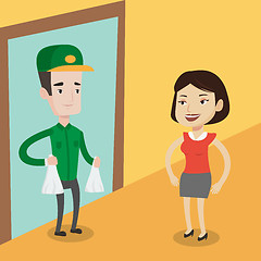 Image showing Delivery man delivering groceries to customer.