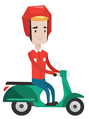 Image showing Courier delivering pizza on scooter.