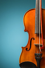 Image showing The violin front view on blue