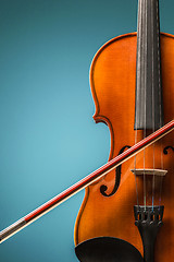 Image showing The violin front view on blue