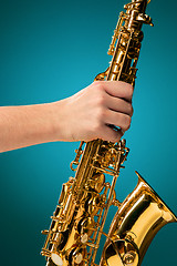 Image showing Saxophone - Golden alto saxophone classical instrument