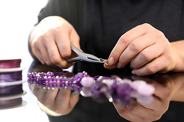 Image showing Necklace, amethyst fuchsia Necklace, purple marble