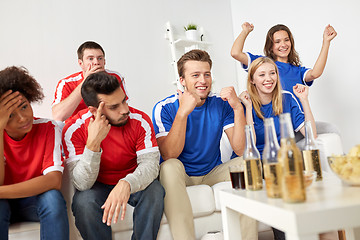 Image showing friends or football fans watching soccer at home