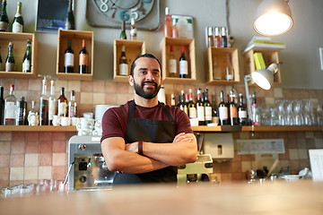 Image showing happy man, barman or waiter at bar