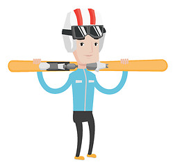 Image showing Sportsman holding skis vector illustration.