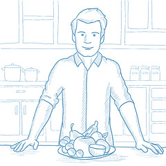 Image showing Man with healthy food vector sketch illustration.