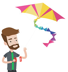 Image showing Young man flying kite vector illustration.