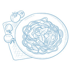 Image showing Spaghetti with basil on plate.