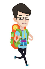 Image showing Man with backpack hiking vector illustration.