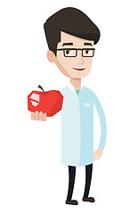 Image showing Nutritionist offering fresh red apple.