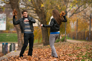 Image showing Happy young Couple in Autumn Park