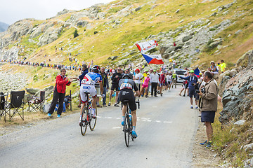 Image showing Two Cyclists on the Mountains Roads -Tour de France 2015