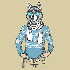 Image showing Husky in human sweatshirt