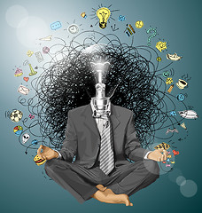 Image showing Vector Businessman in Lotus Pose Meditating