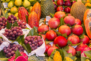 Image showing Many various Fresh fruit at a market stall in Barcelona