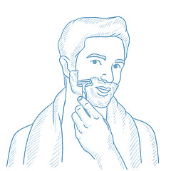 Image showing Man shaving his face vector sketch illustration.