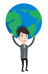 Image showing Businessman holding globe vector illustration.