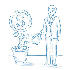 Image showing Businessman watering money flower.