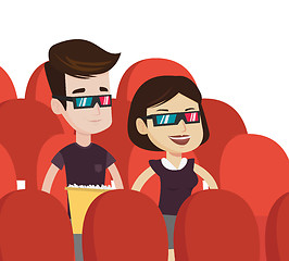 Image showing Happy couple watching 3D movie in the theatre.