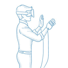 Image showing Man wearing virtual reality headset.