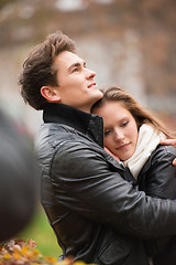 Image showing Autumn portrait of attractive happy couple