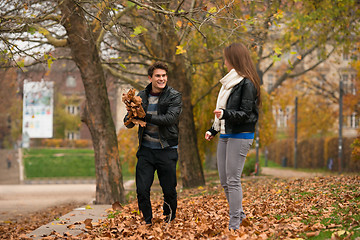 Image showing Happy young Couple in Autumn Park