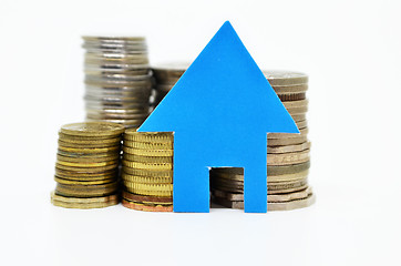 Image showing House model and stacks of coins