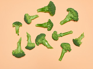 Image showing The fresh broccoli on pink background