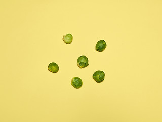 Image showing The piles of Brussels sprouts on a yellow background