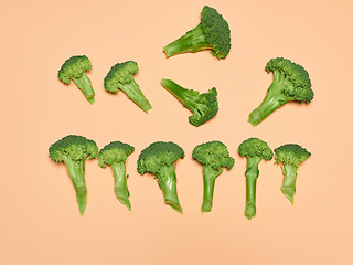 Image showing The fresh broccoli on pink background