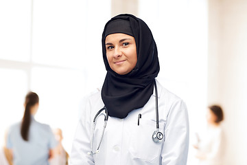 Image showing muslim female doctor in hijab with stethoscope