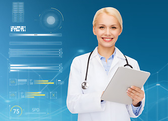 Image showing female doctor with stethoscope and tablet pc