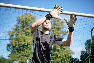 Image showing goalkeeper or soccer player at football goal