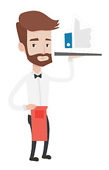 Image showing Waiter with like button vector illustration.
