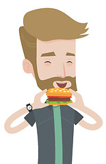 Image showing Man eating hamburger vector illustration.