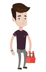 Image showing Man with pack of beer vector illustration.