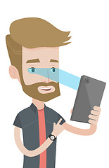 Image showing Man using iris scanner to unlock his mobile phone.