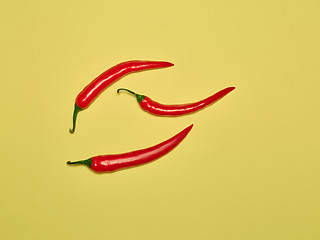 Image showing bitter chili pepper and paprika on a yellow background