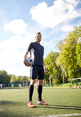 Image showing soccer player with ball on football field