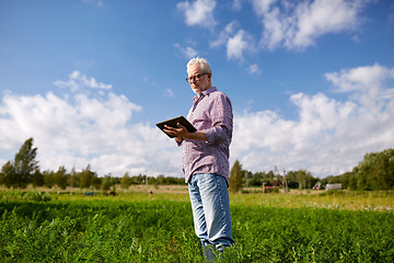 Image showing senior man with tablet pc computer at county