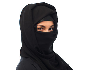 Image showing muslim woman in hijab over white background