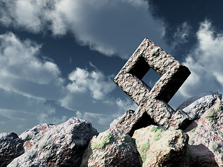 Image showing rune rock under cloudy blue sky - 3d illustration