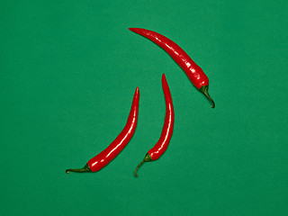 Image showing bitter chili pepper and paprika on a green background