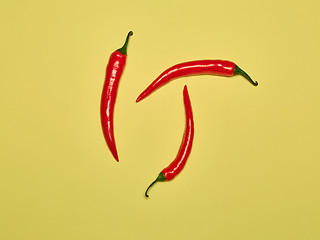 Image showing bitter chili pepper and paprika on a yellow background