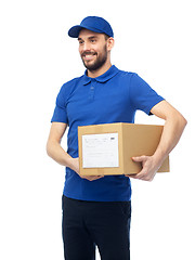 Image showing happy delivery man with parcel box